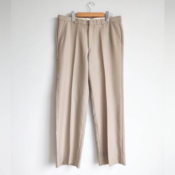 Woolmark Other - NWOT Virgin Wool Pleated Straight Leg Beige Pant Trousers sz. M 32 x 38